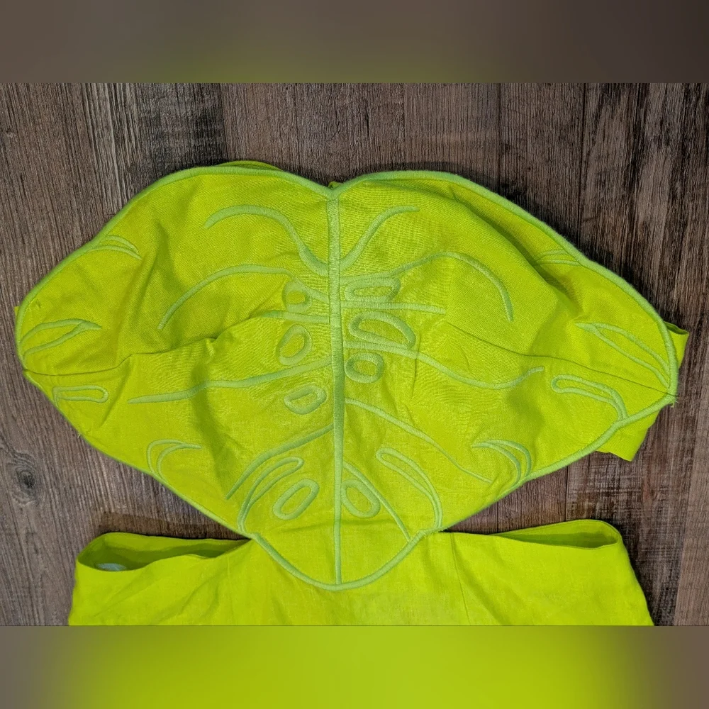 NWT Farm Rio Lime Green Monstera Midi Linen Viscose Blend Dress Size Medium - Picture 4 of 14